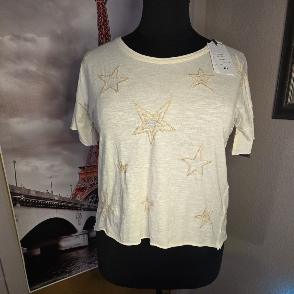 Small++ NWT KYLA SEO Oatmeal Juniper Tee 25"PTP 24.5"Long-B 22.5"Long-F Soft!